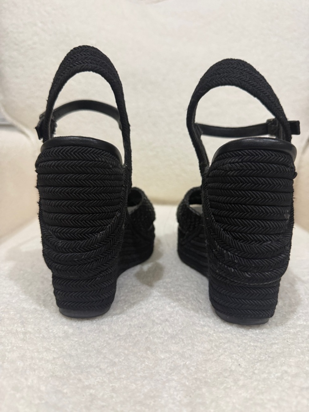 Black Braided Platform Wedge Sandals with Ankle Strap - Women's - Picture 4 of 5